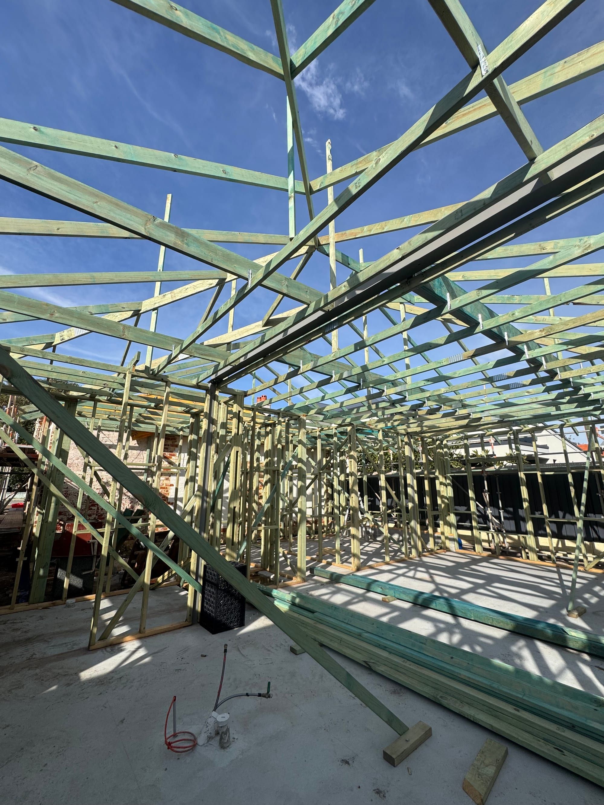 Electrical rough-in wiring during a new build alfresco framing stage