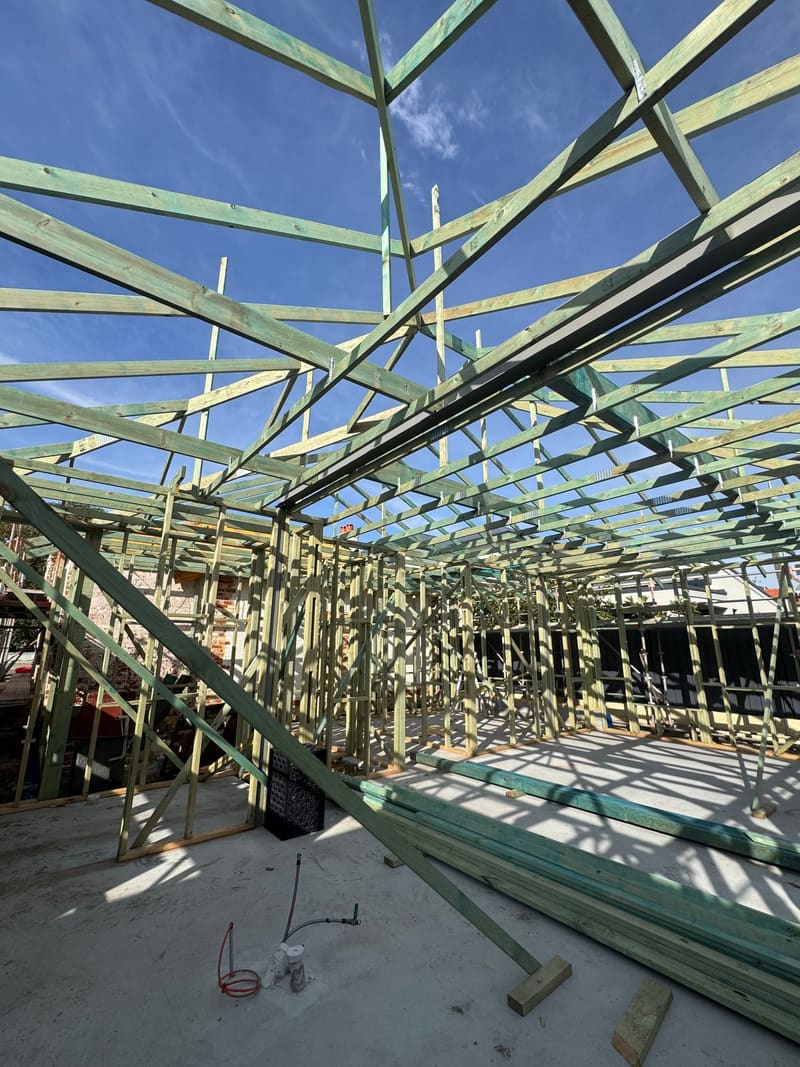 Electrical rough-in wiring during a new build alfresco framing stage